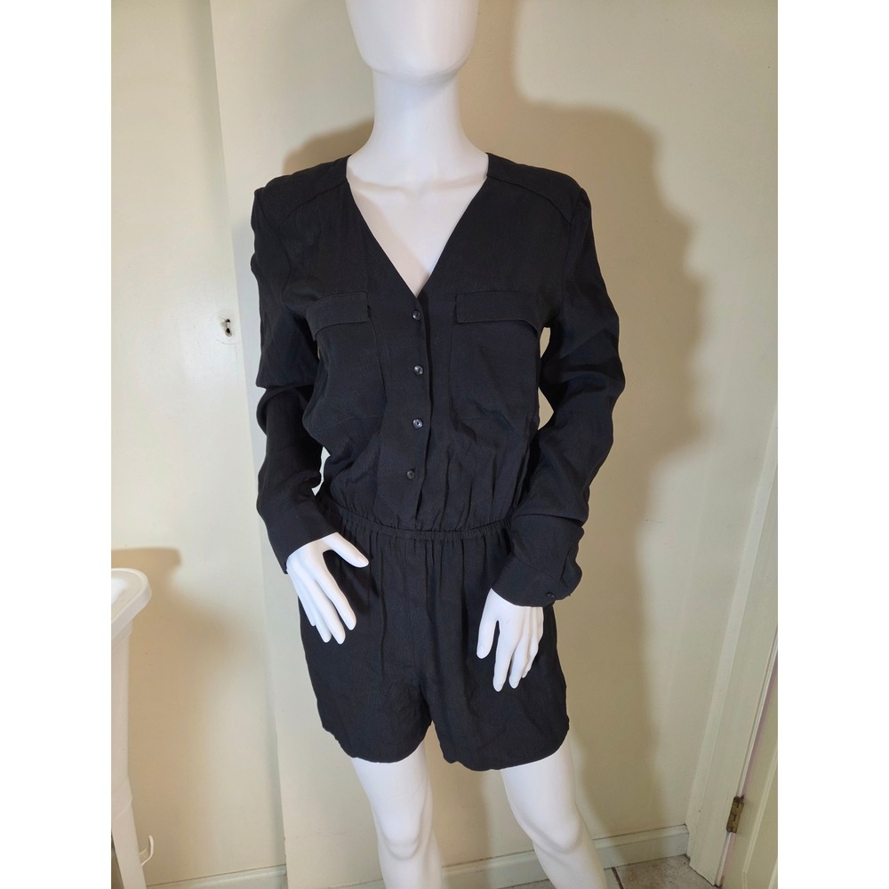 Avec Les Filles‎ Black Long Sleeve Button Front Romper XS CRP80008-001-0217